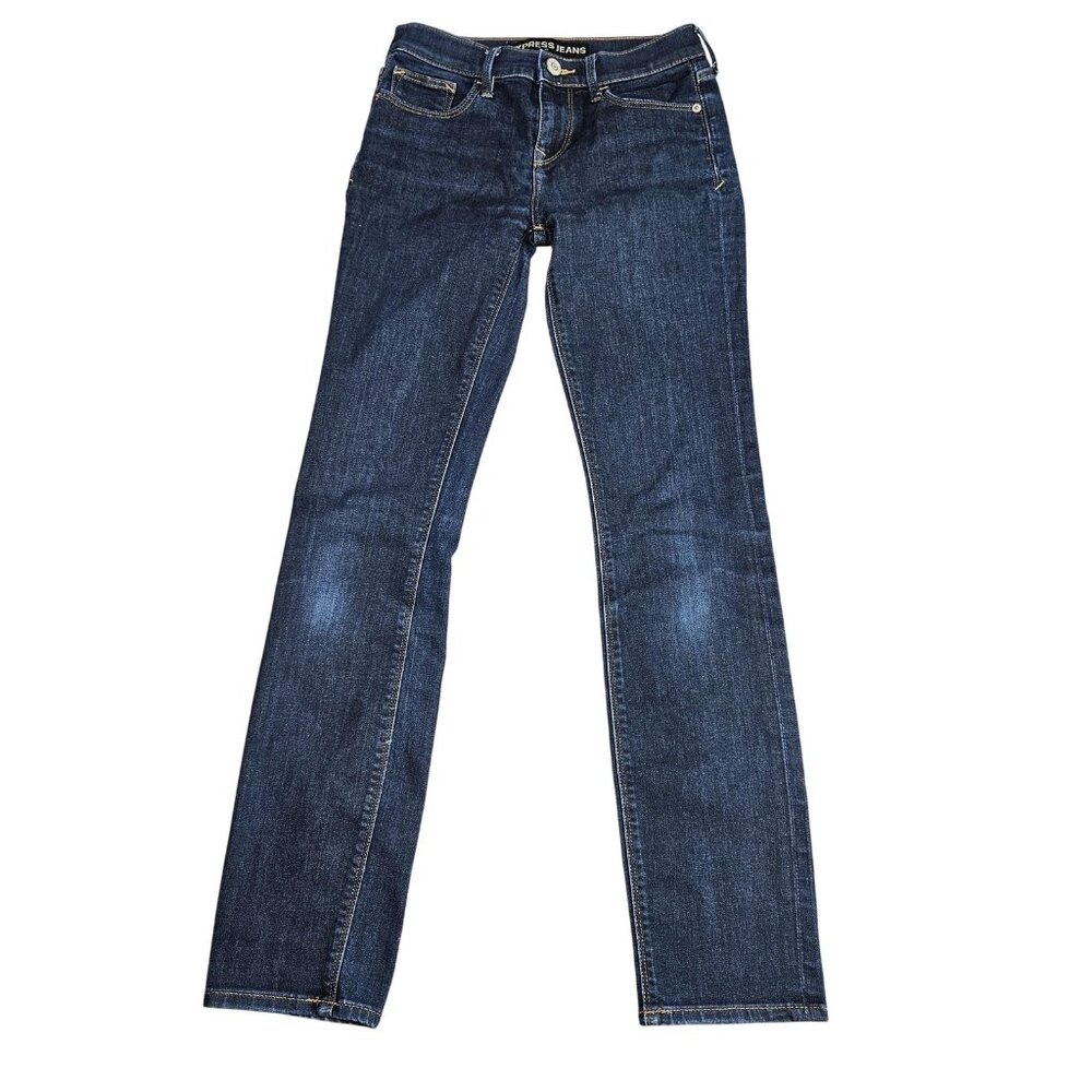 Express Skinny Mid Rise Jeans Womens 0R Blue Dark‎ Wash Stretch